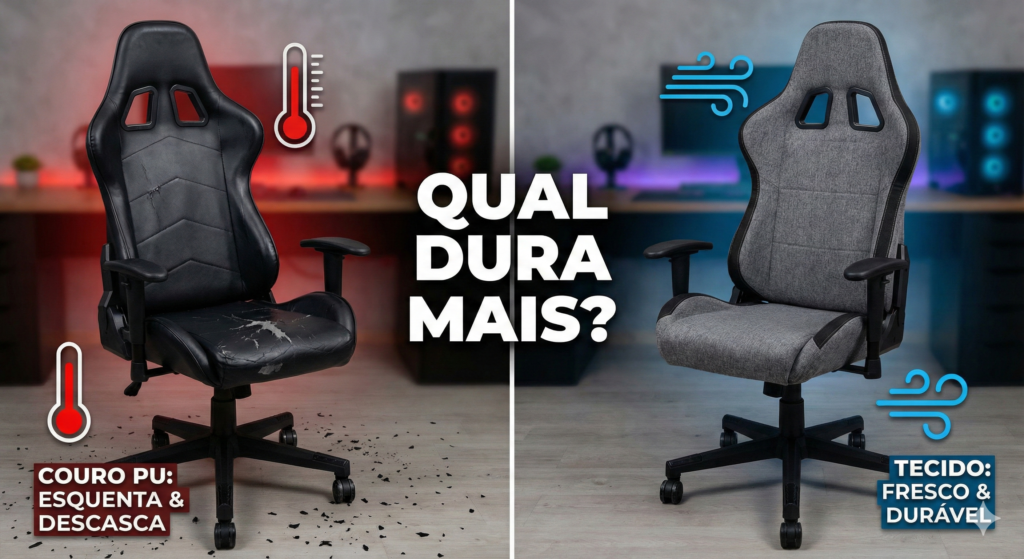 cadeira gamer tecido ou couro